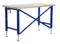 Vestil Steel/Wood Manual Adjustable Ergonomic Work Bench 60 In. x 30 In. 750 Lb. Capacity Blue/Tan EWB-6030