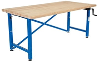Vestil Steel/Wood Manual Adjustable Ergonomic Work Bench 72 In. x 36 In. 750 Lb. Capacity Blue/Tan EWB-7236