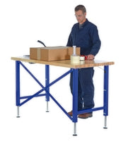 Vestil Steel/Wood Manual Adjustable Ergonomic Work Bench 60 In. x 30 In. 750 Lb. Capacity Blue/Tan EWB-6030