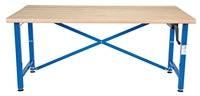 Vestil Steel/Wood Manual Adjustable Ergonomic Work Bench 72 In. x 36 In. 750 Lb. Capacity Blue/Tan EWB-7236