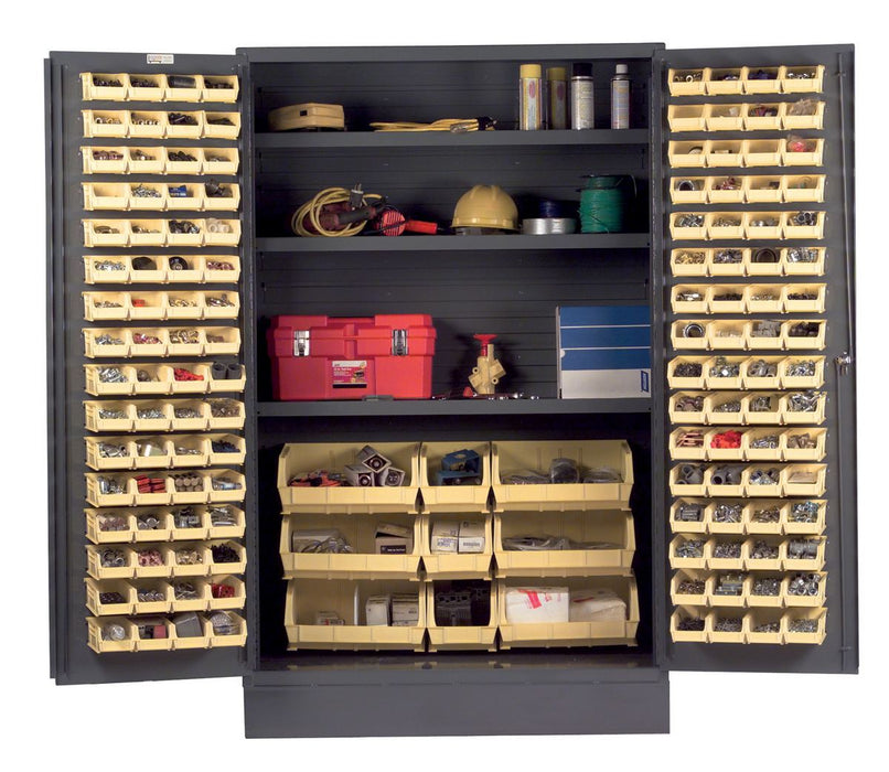 Vestil Steel/Plastic Storage Cabinet with 137 Yellow Bins 48 In. Width x 24 In. Depth x 78 In. Height Gray VSC-JC-137